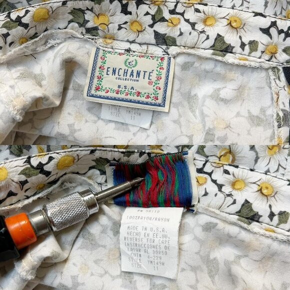 90s Vintage Daisy Floral Circle Mini Skirt Flower Print Flared Rayon Faded. - Picture 6 of 7